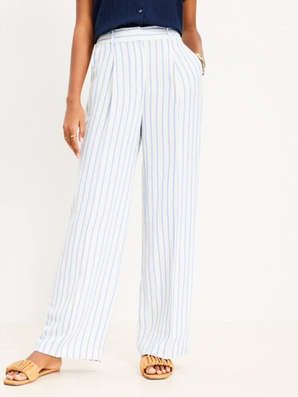 LOFT Peyton Trouser Pants In Striped Linen Blend